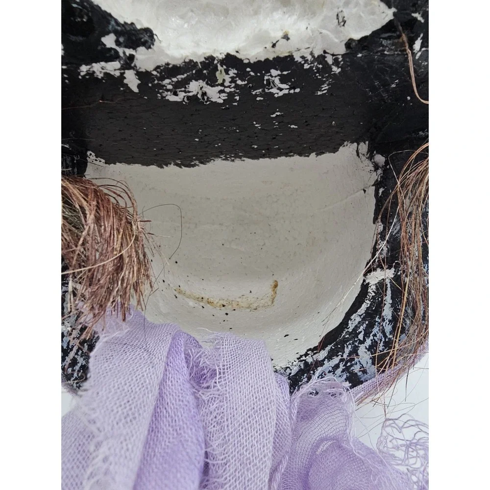 Vintage Hanging Skull Styrofoam Pirate Purple Cap Bulging‎ Eyes Halloween Prop